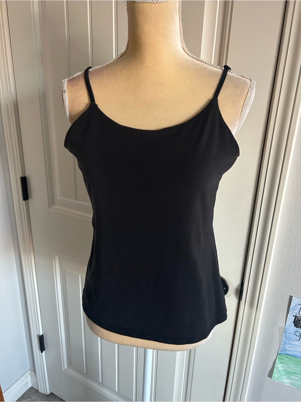 NEW Eileen Fisher Black Spaghetti Strap Camisole Built in Bra Sz M
